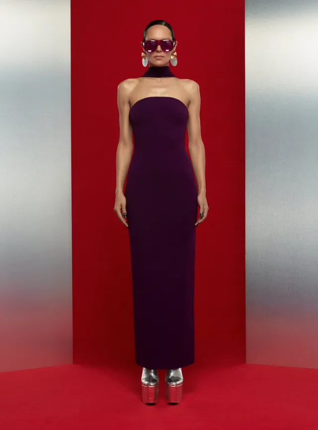 Solace London Amari sukienka maxi Aubergine fiolet