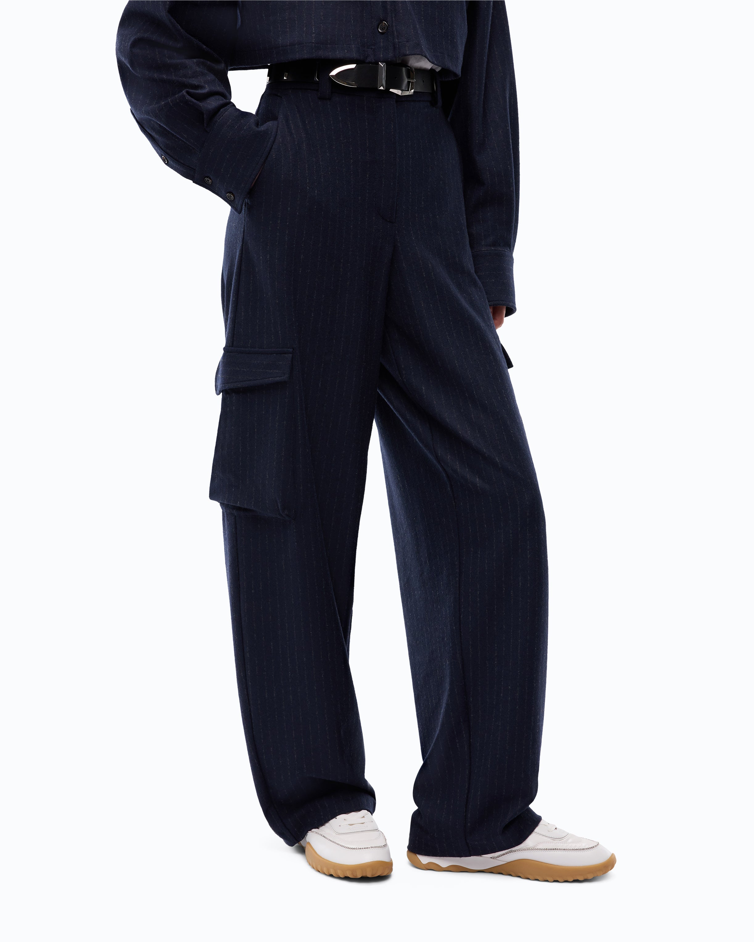 Pinko Caldaro Pants spodnie w prążek niebieskie