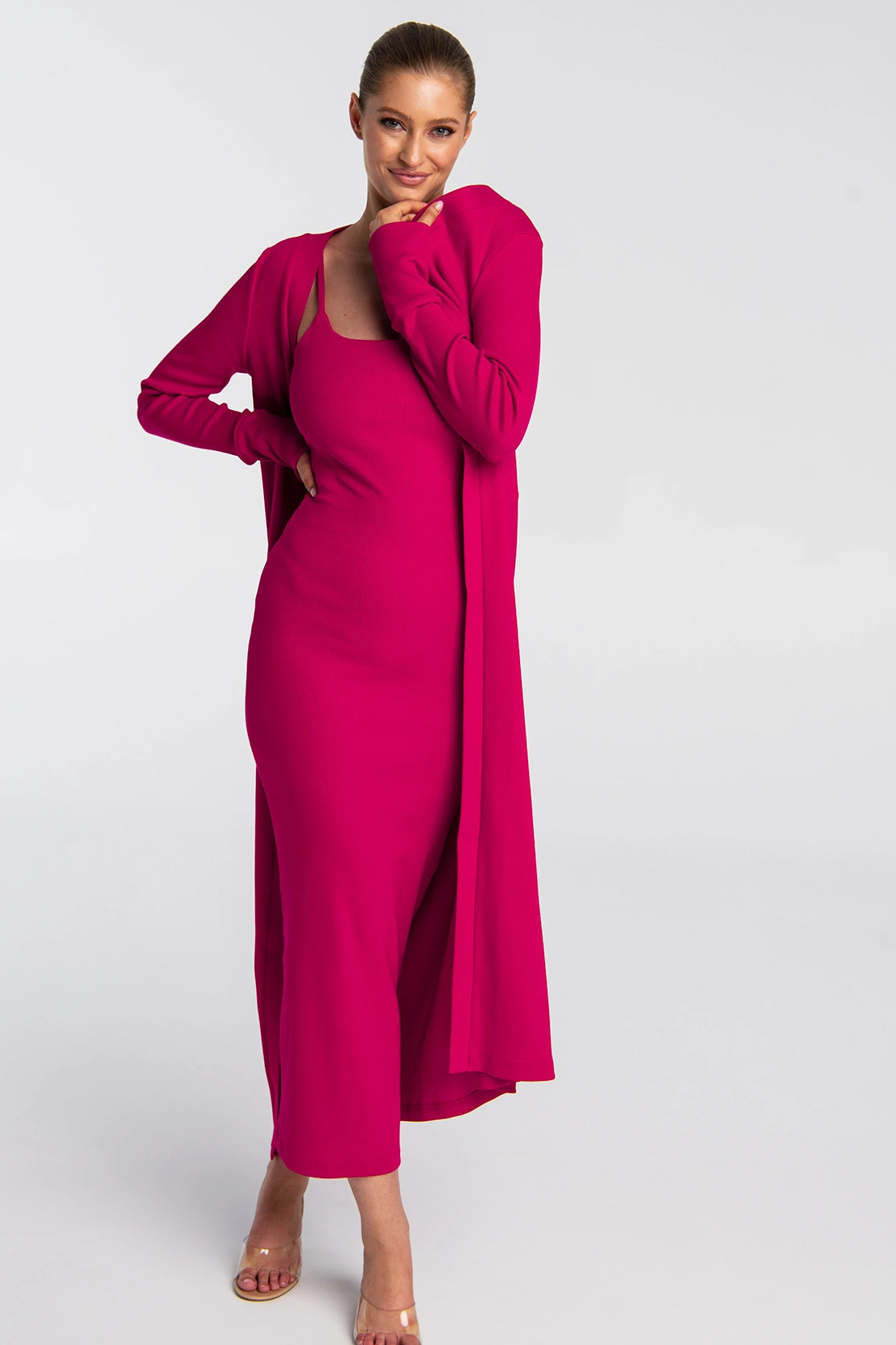 Nudyess Fly sukienka maxi Magenta na ramiączkach