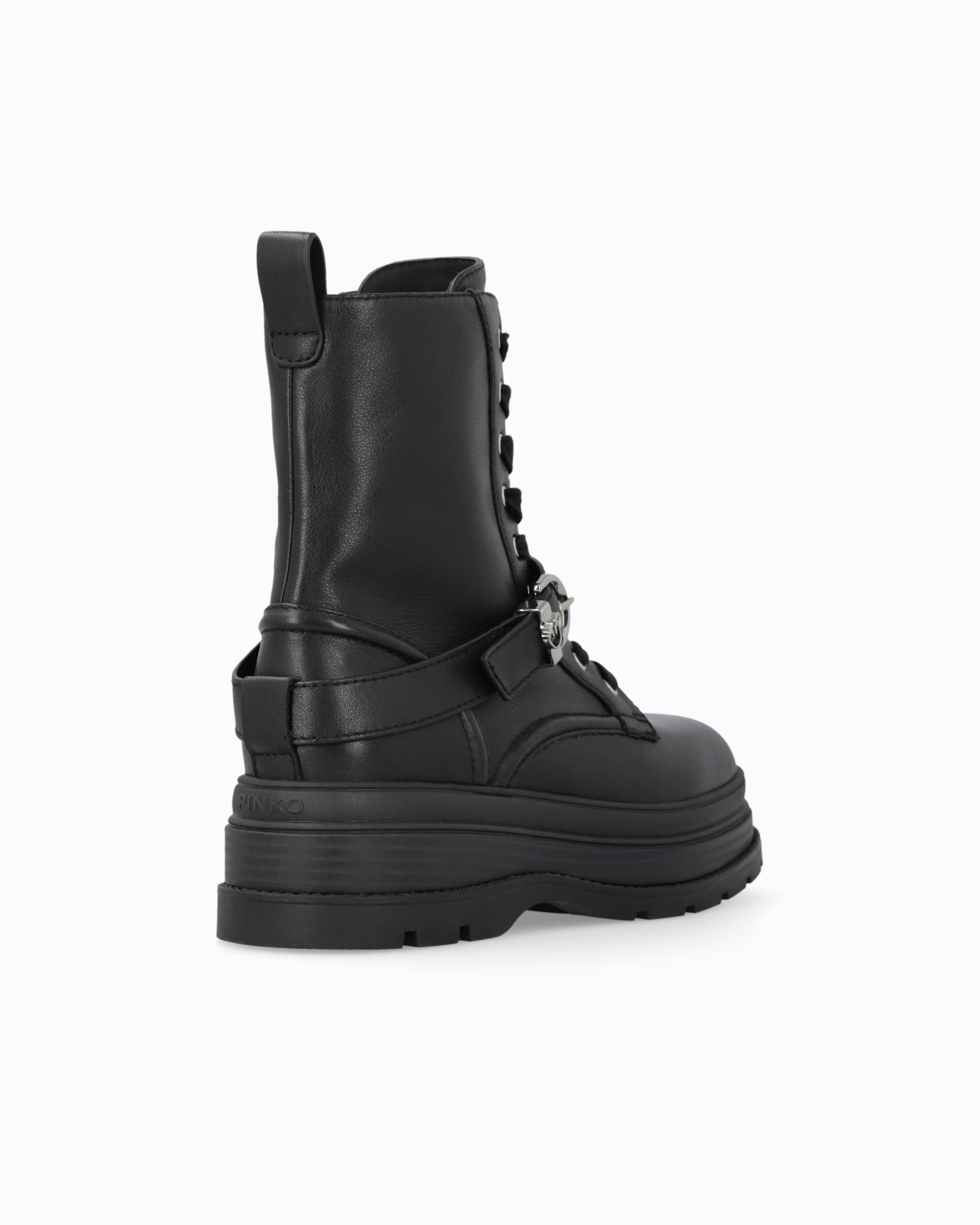 Pinko EVA 04 botki militarne czarne skórzane