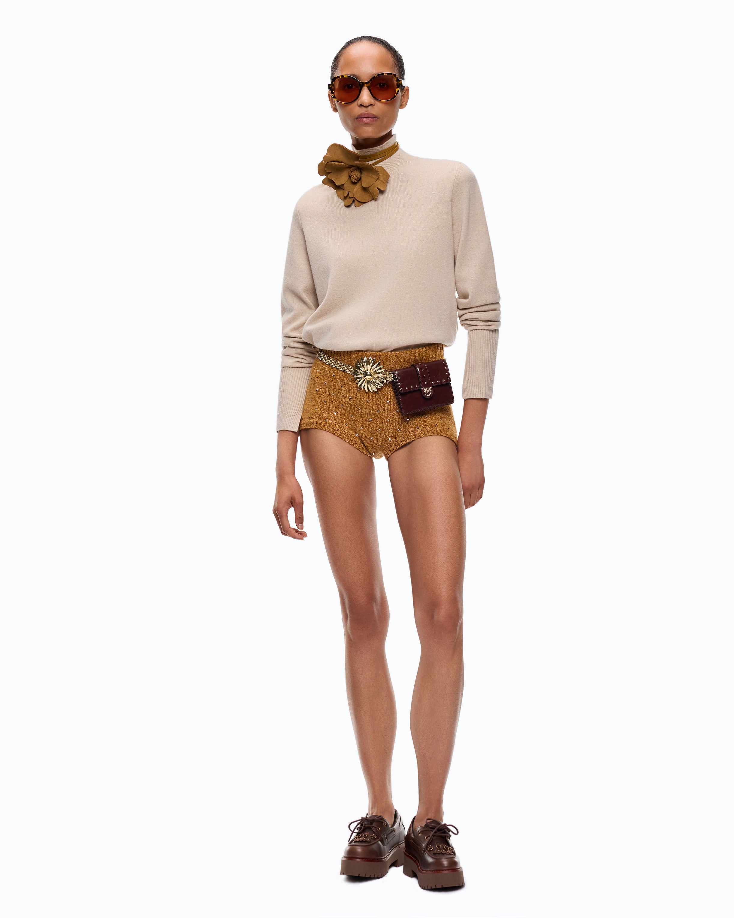 Pinko Nizza sweter golf kaszmir beżowy