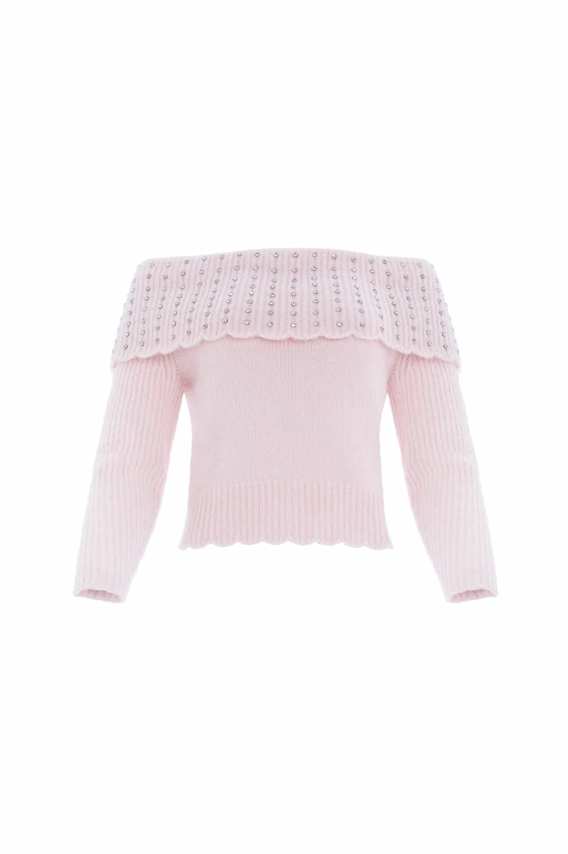 Needle & Thread Bardot sweter damski pink alpakowy