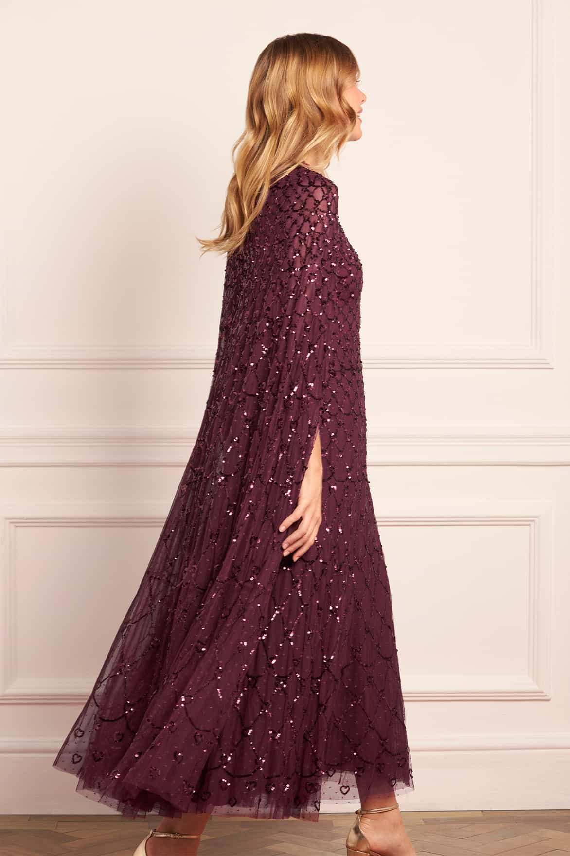 Needle & Thread Heart Lattice Ankle Gown sukienka fioletowa cekiny