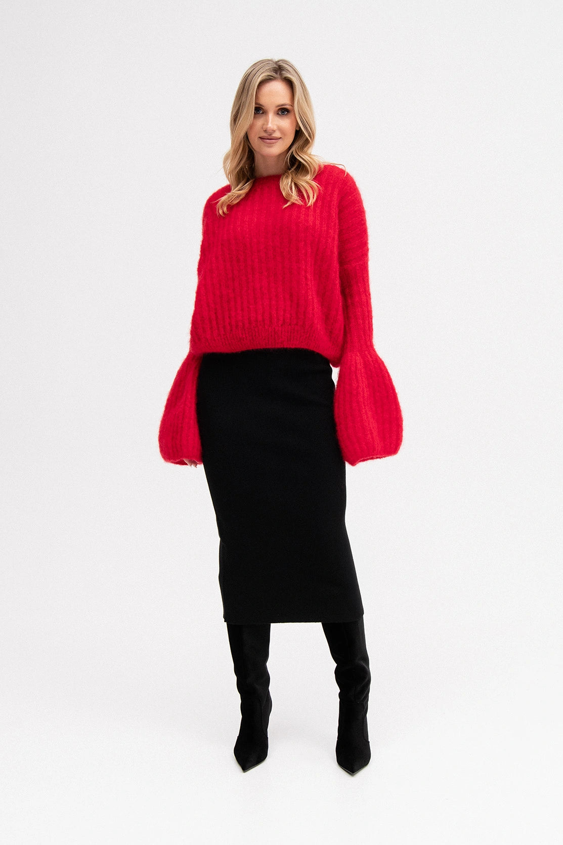 Nudyess River sweter Red moherowy bufki
