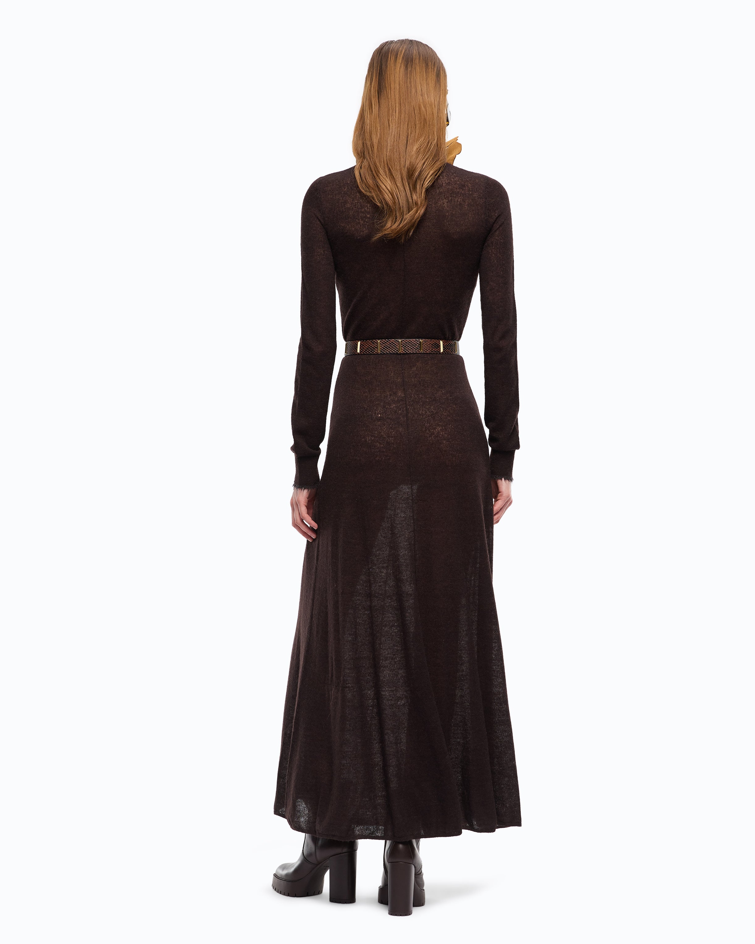 Pinko Leningrado Dress sukienka długa brązowa merynos