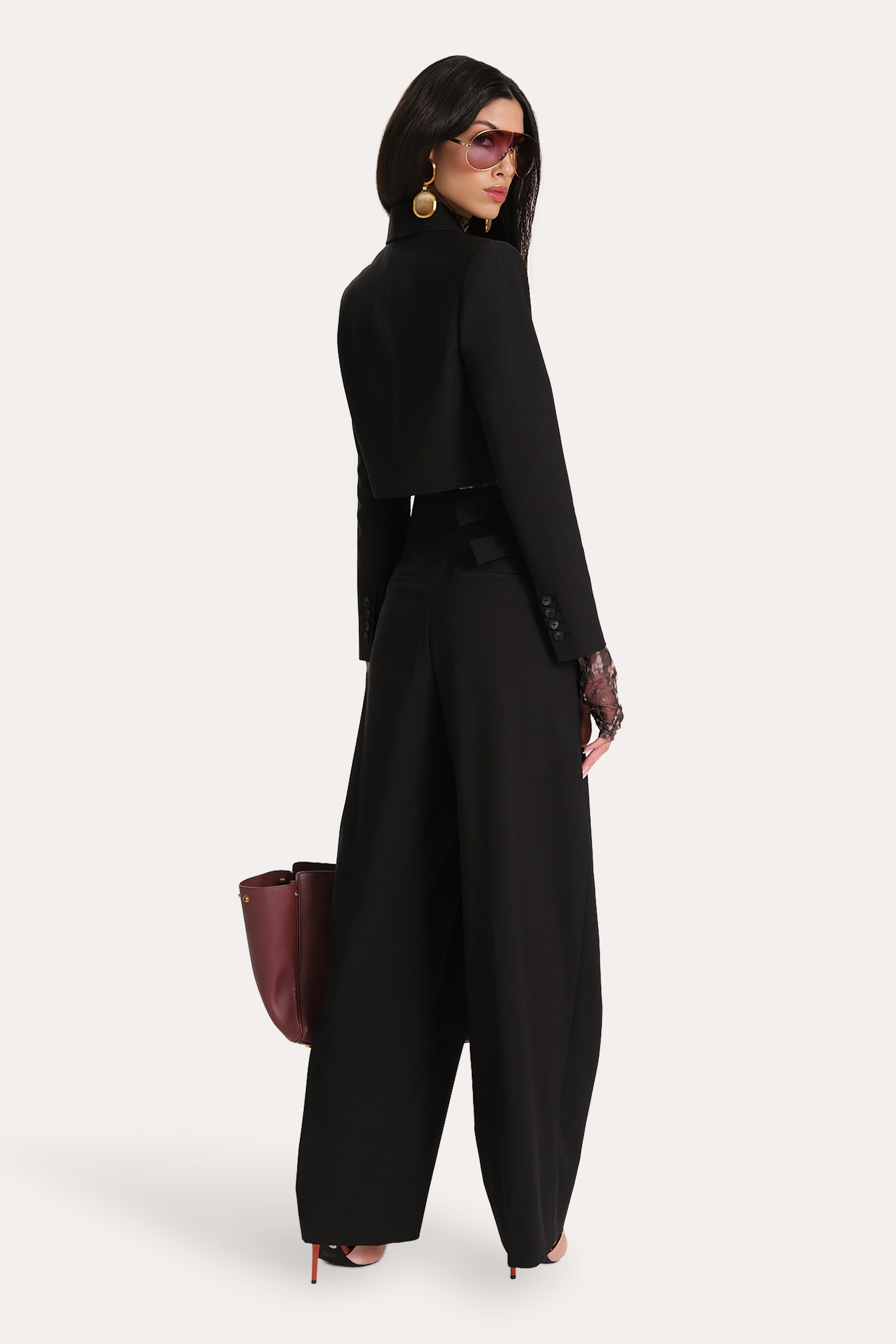 Elie Tahari Sierra Tropical Wool marynarka onyx cropped
