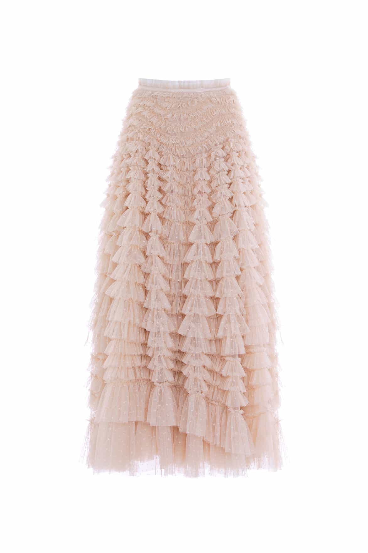 Needle & Thread Hattie Ruffle Ankle Skirt spódnica beżowa tiul