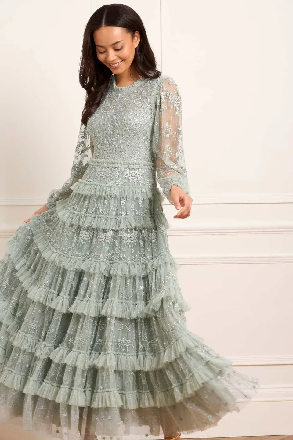 Needle & Thread Blossom Lace Ankle Gown suknia zielona