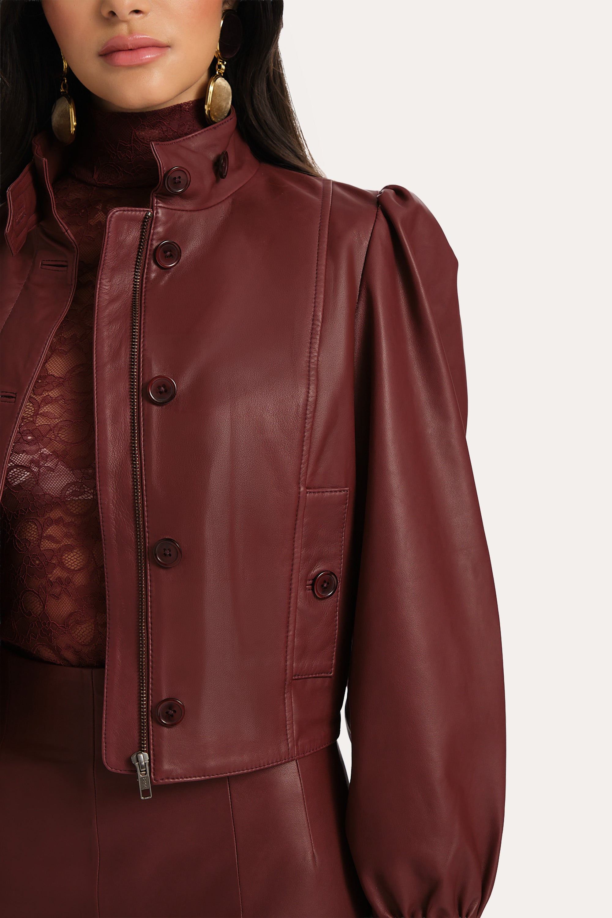 Elie Tahari Belle kurtka skórzana Jester Red