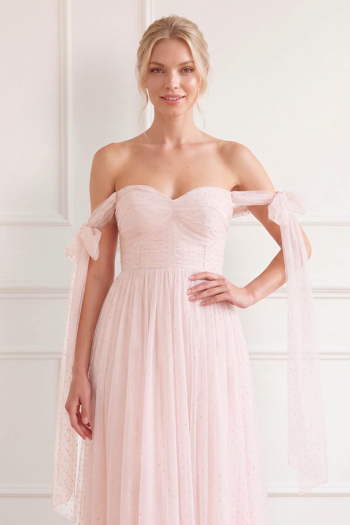 Needle & Thread Amaya Shimmer Gown suknia Pink kryształki
