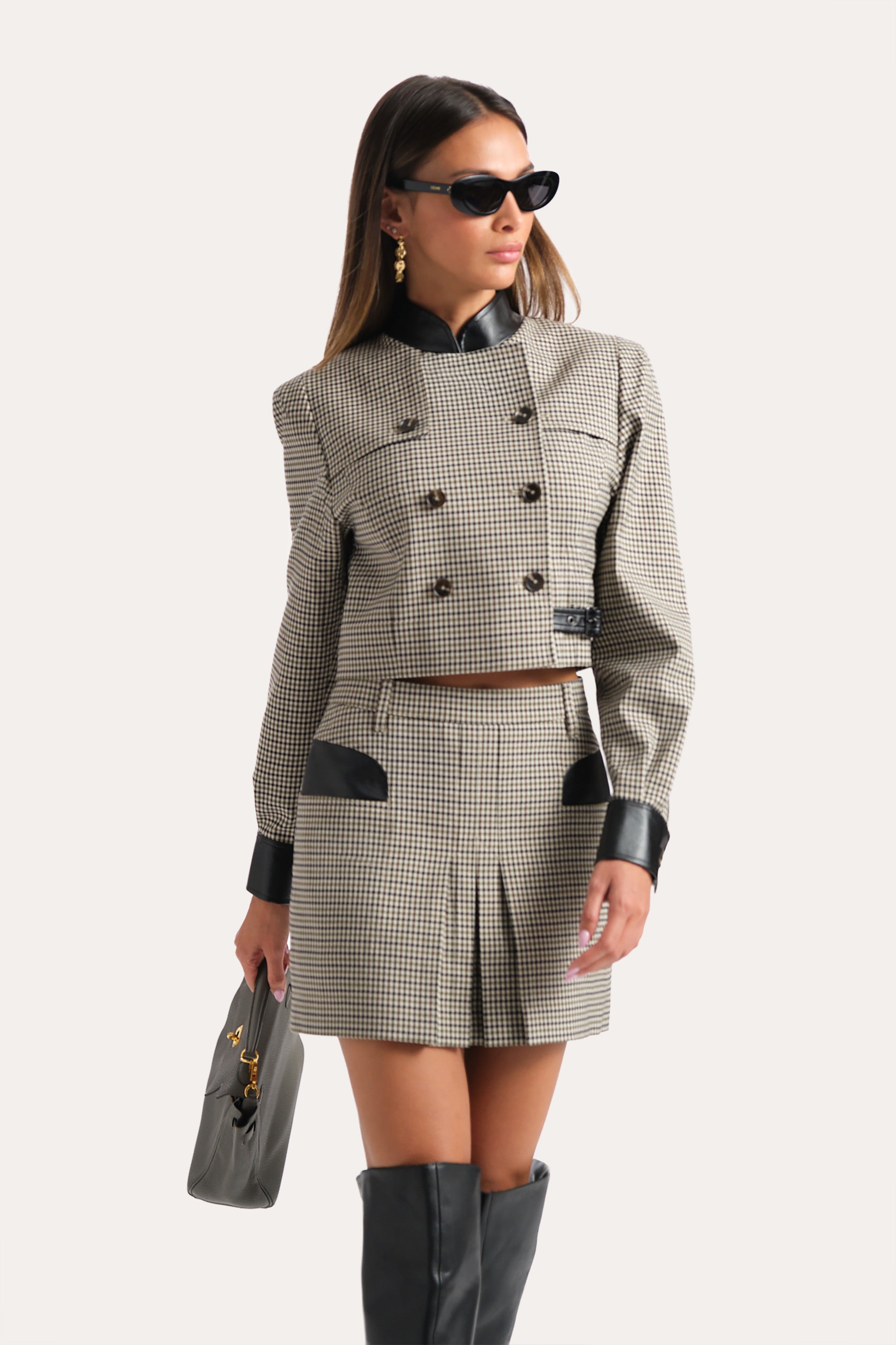Elie Tahari Louisa spódnica mini plisowana kratka