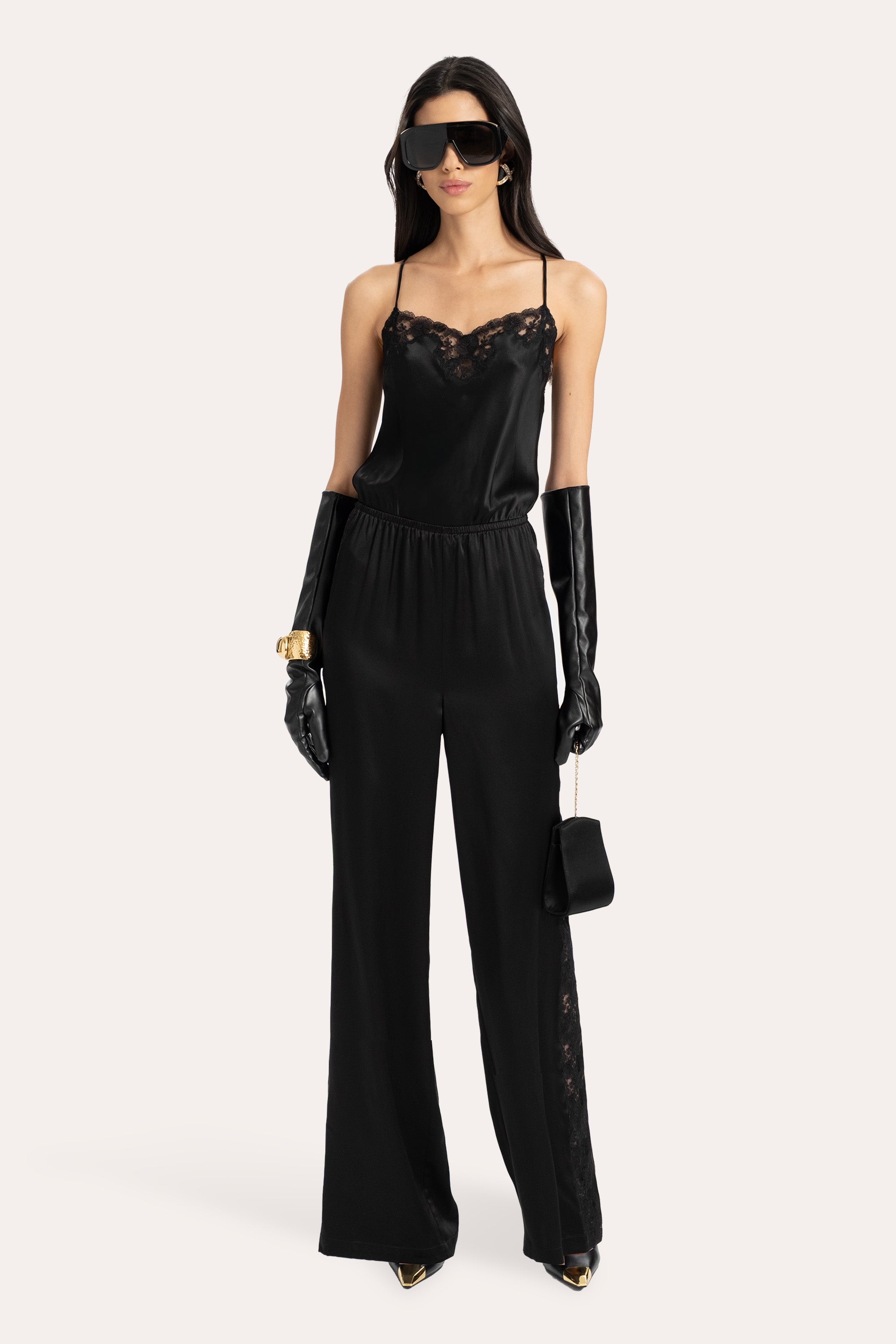 Elie Tahari Cecilia kombinezon Black Onyx jedwabny