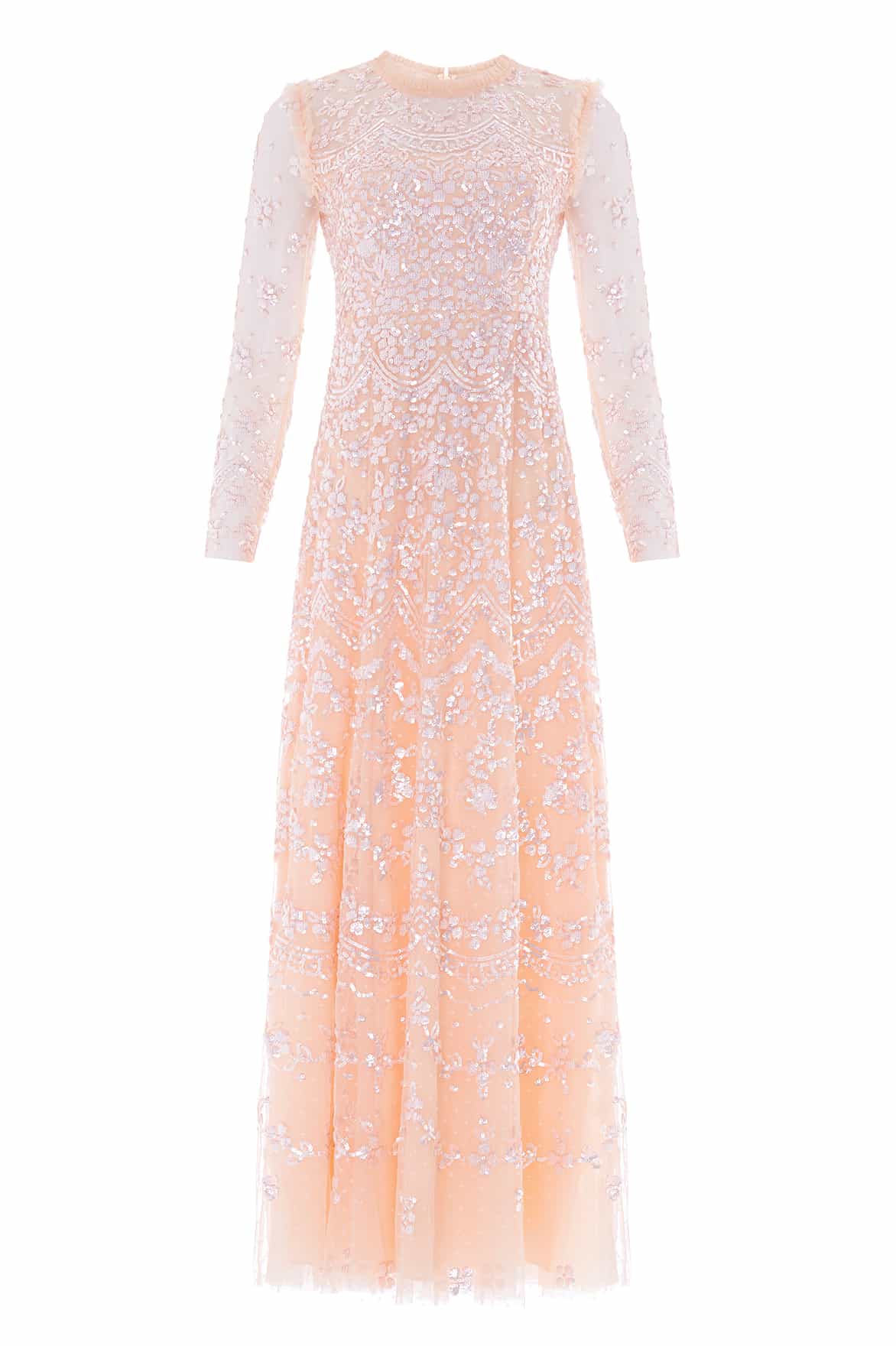 Needle & Thread Freya Long Sleeve Gown sukienka różowa cekinowa