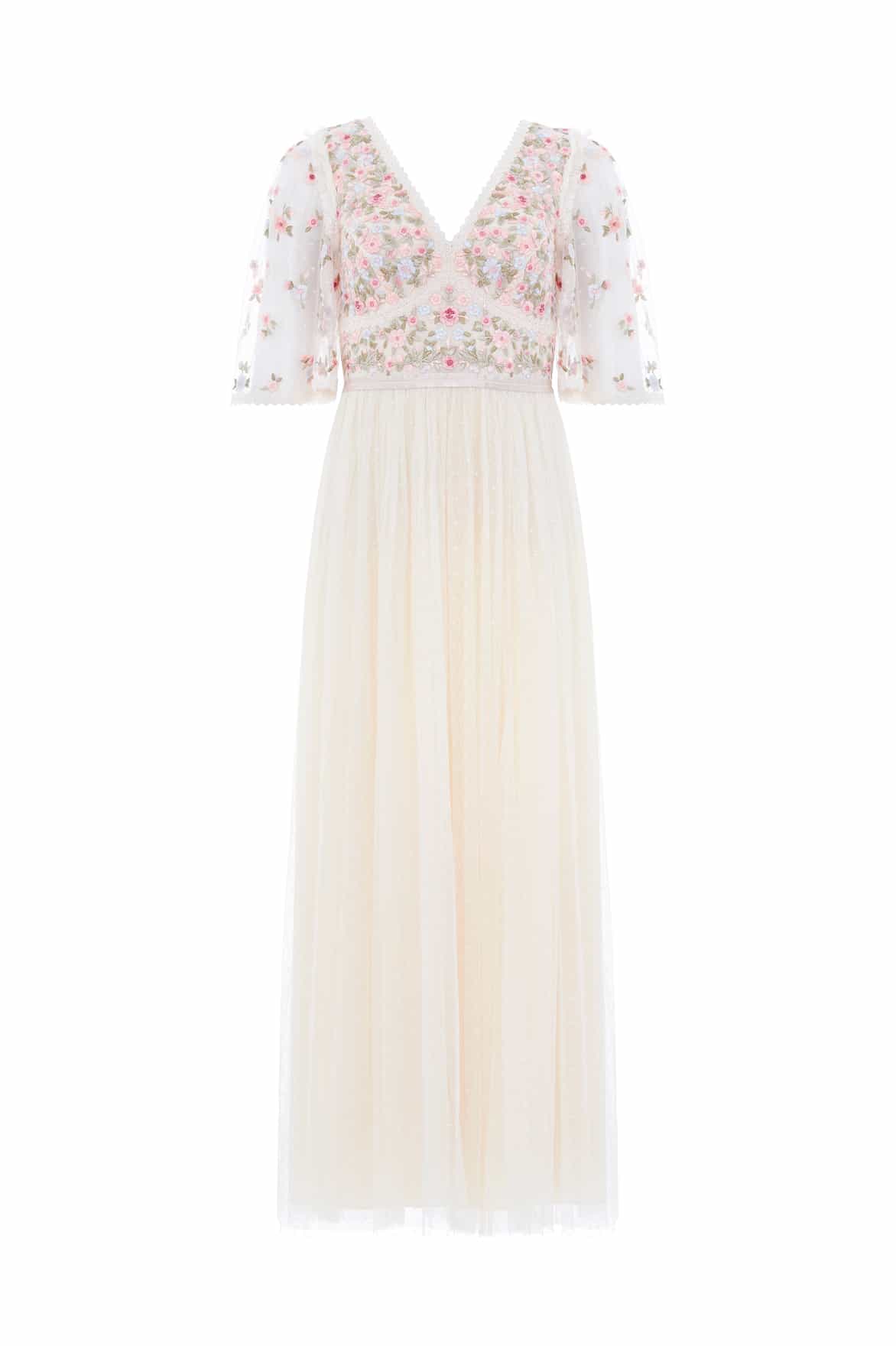 Needle & Thread Ribbon Bouquet Bodice Ankle Gown sukienka kremowa haft