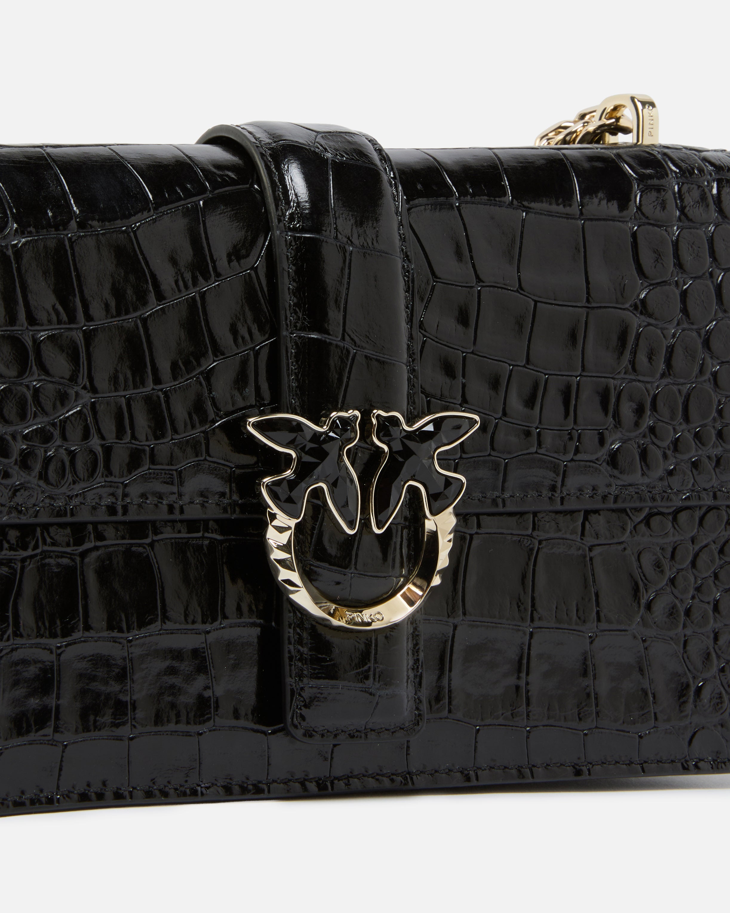 Pinko Love Bag One Mini torebka skórzana czarna krokodyl
