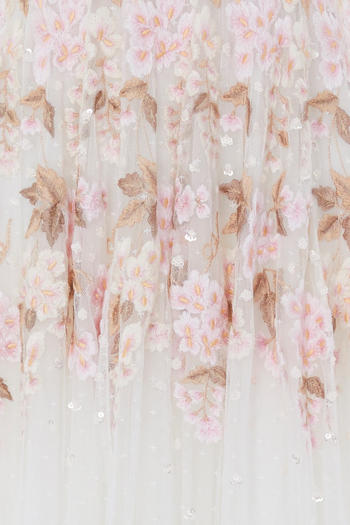 Needle & Thread Wisteria Dot Long Sleeve Gown sukienka biała haftowana