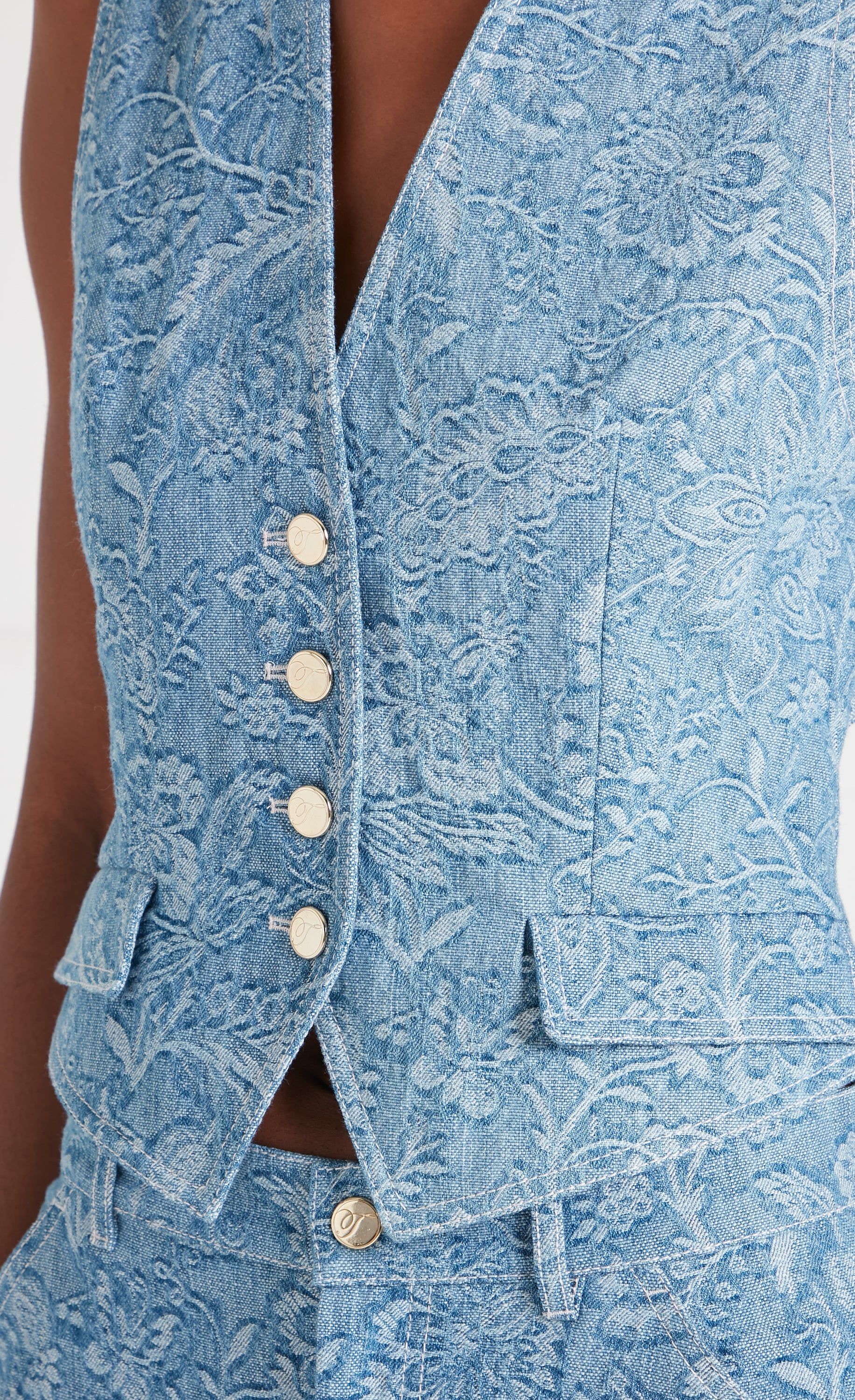 Temperley Francis kamizelka jeansowa Washed Blue kwiatowa