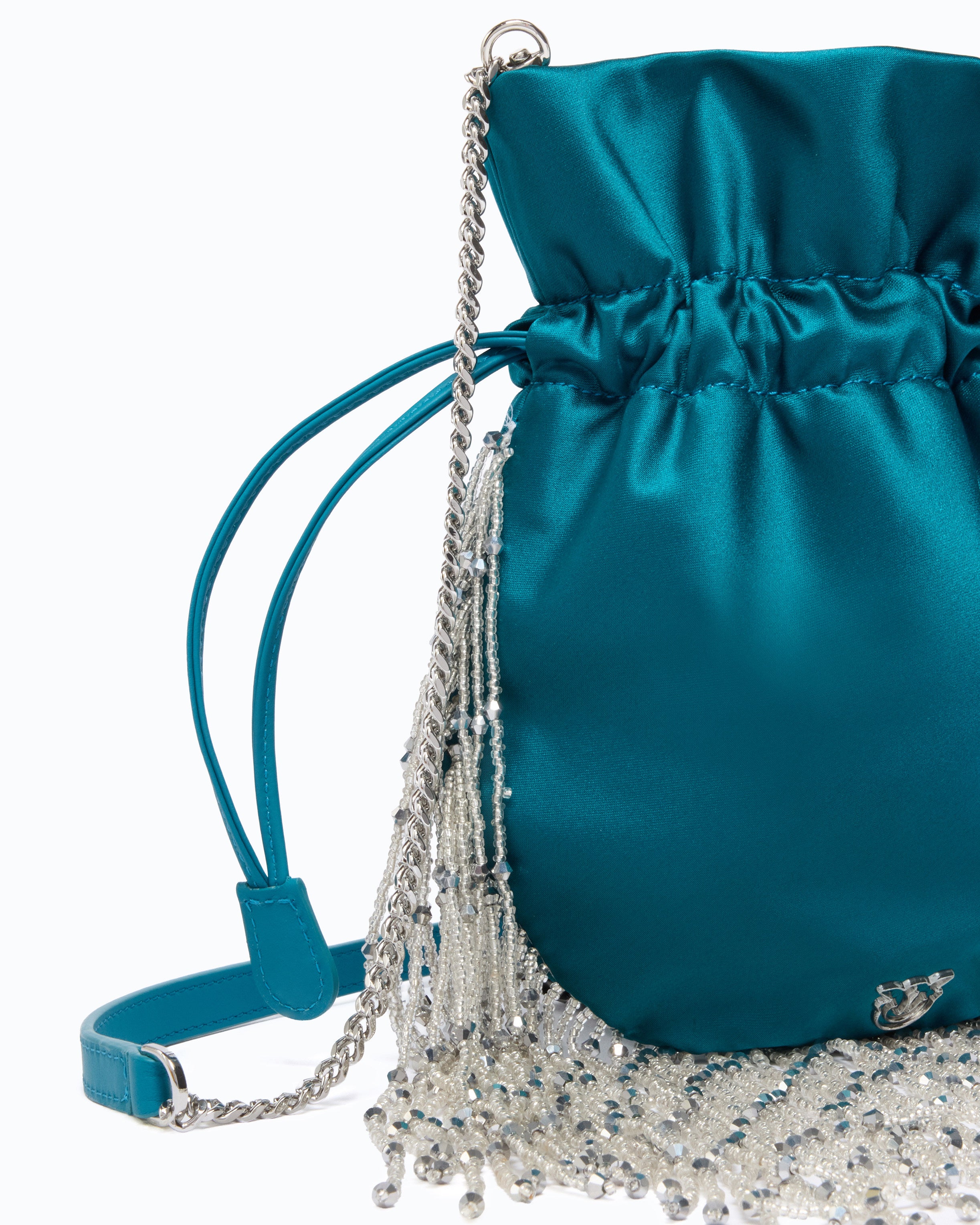 Pinko Galleria torebka satynowa pouch frędzle