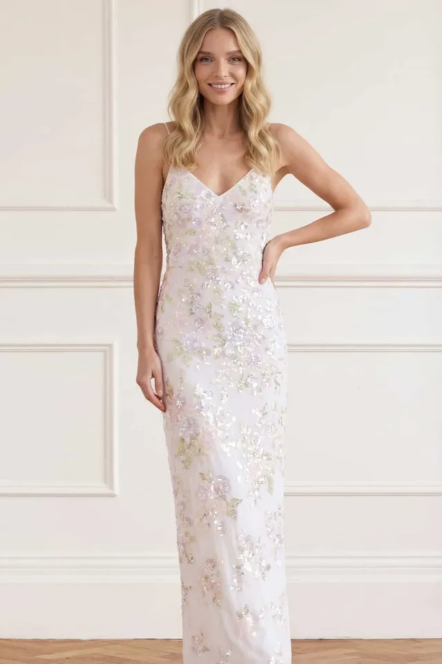 Needle & Thread Sequin Paradise Georgette Cami Gown sukienka biała