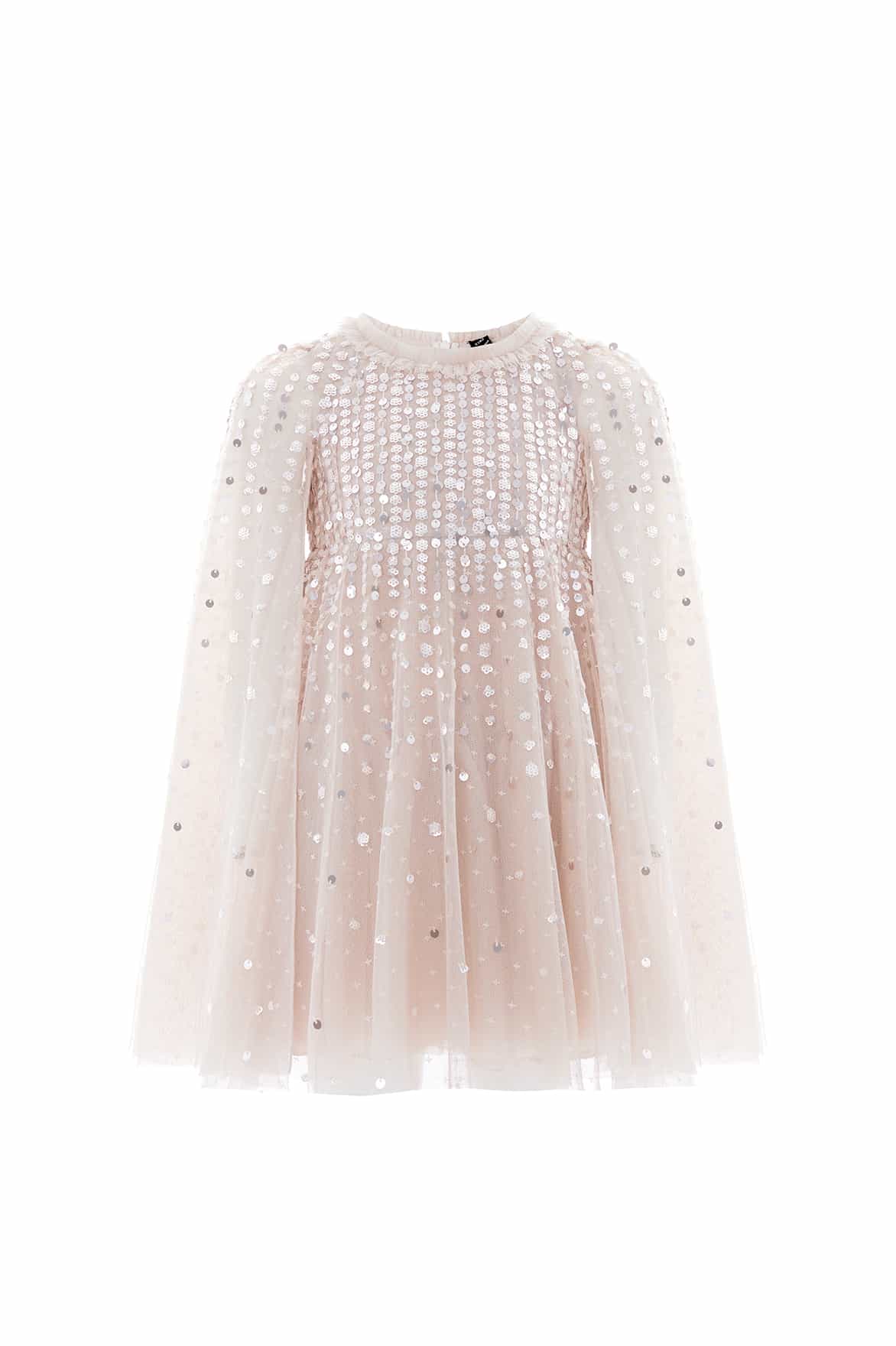 Needle & Thread Moonlight Sequin Cape sukienka dziewczęca oyster
