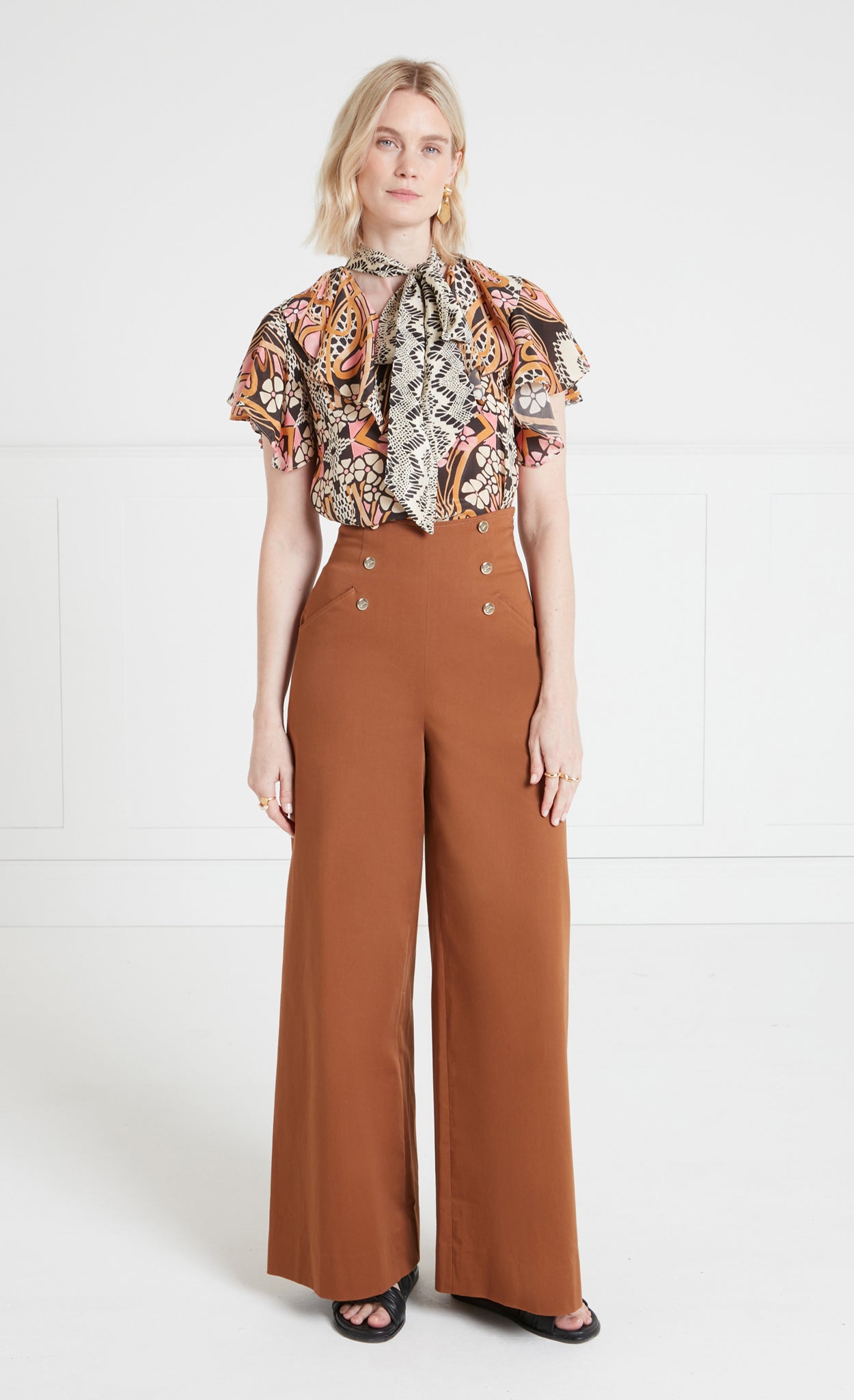 Temperley London Castell spodnie palazzo brązowe