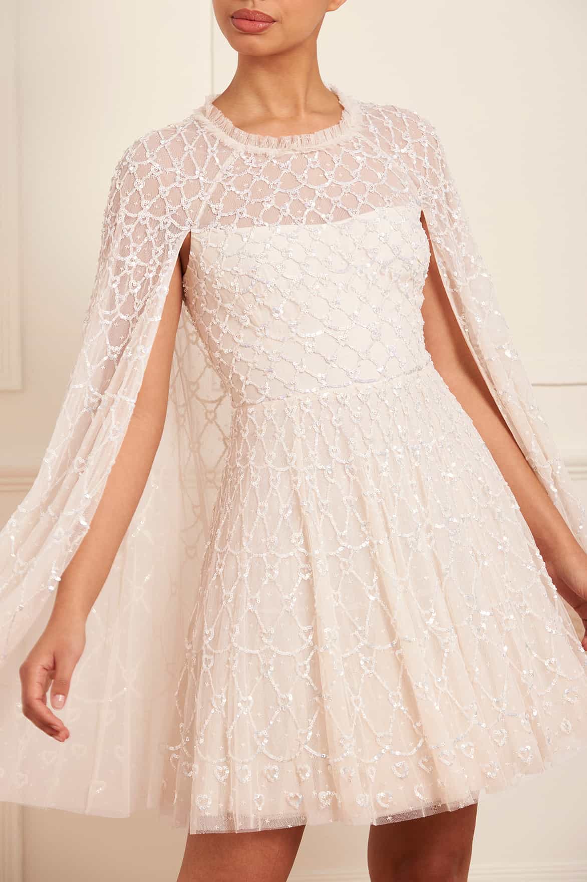 Needle & Thread Heart Lattice Mini Dress sukienka kremowa mini
