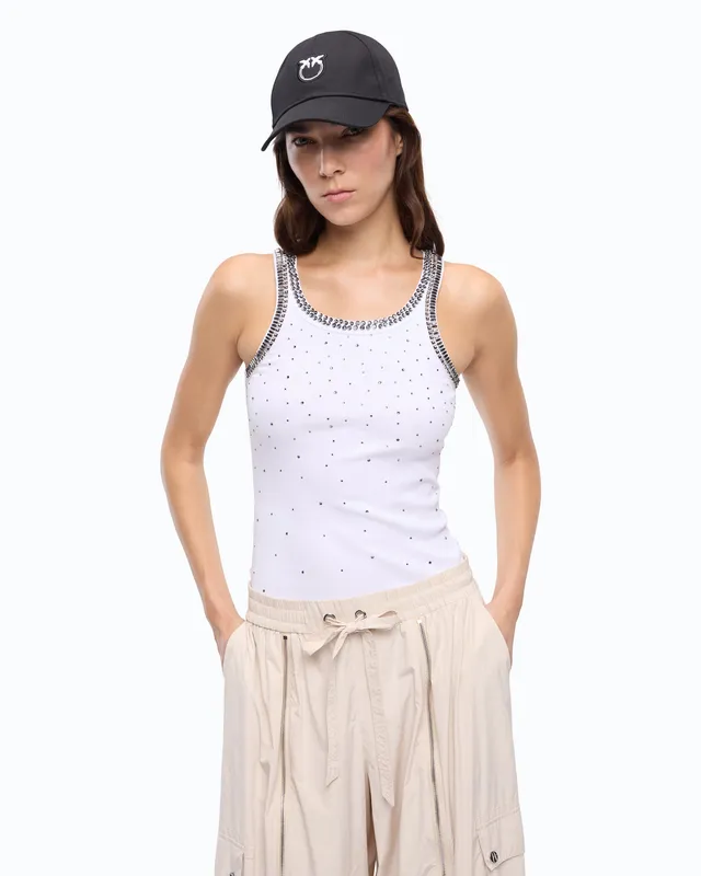 Pinko Coriandoli Tank Top biały w kryształki