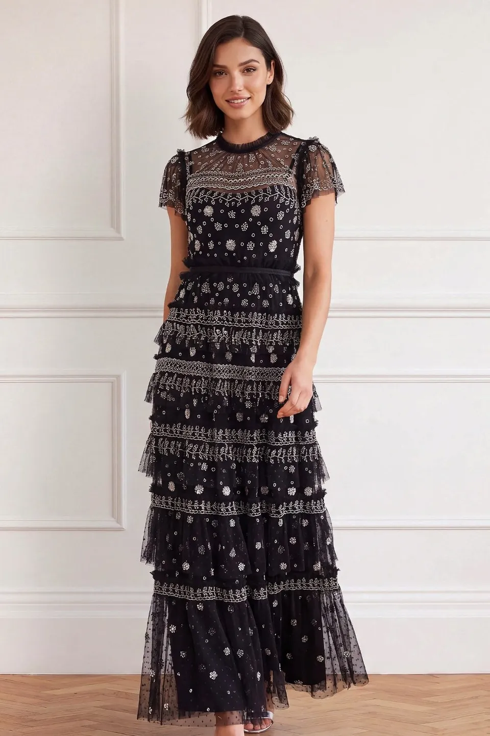 Needle & Thread Andromeda Gown sukienka wieczorowa czarna z cekinami