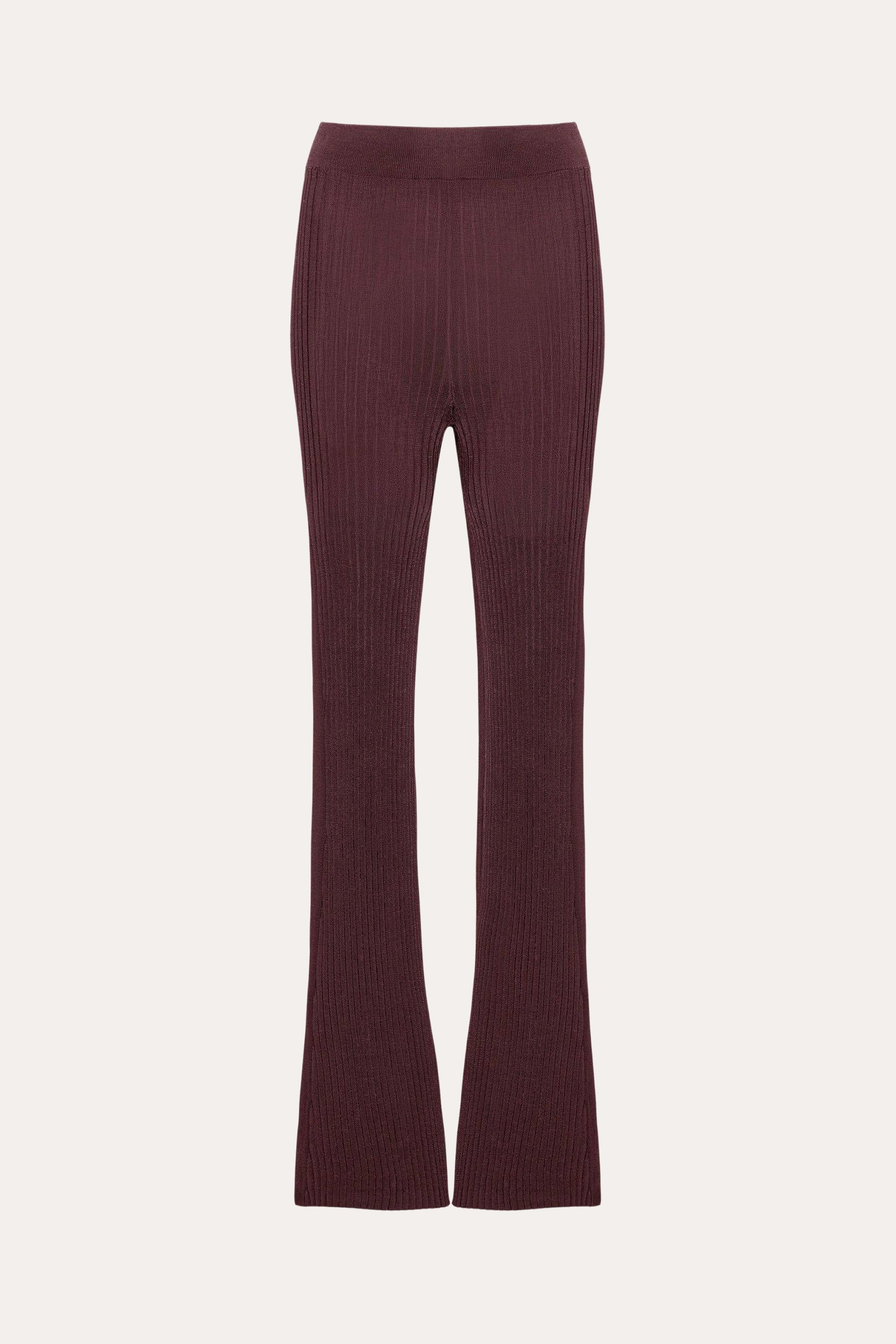 Elie Tahari Roxanne Ribbed Flare Pant spodnie bordowe Port Wine