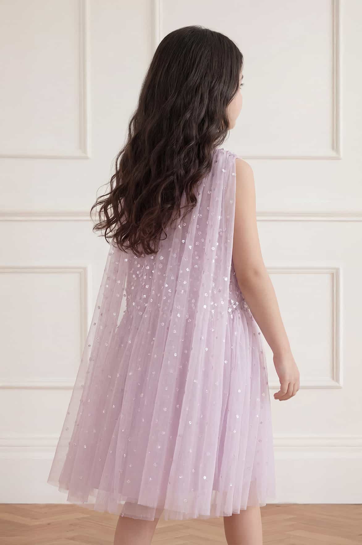 Needle & Thread Sunrise Sequin Cape sukienka dziecięca fioletowa