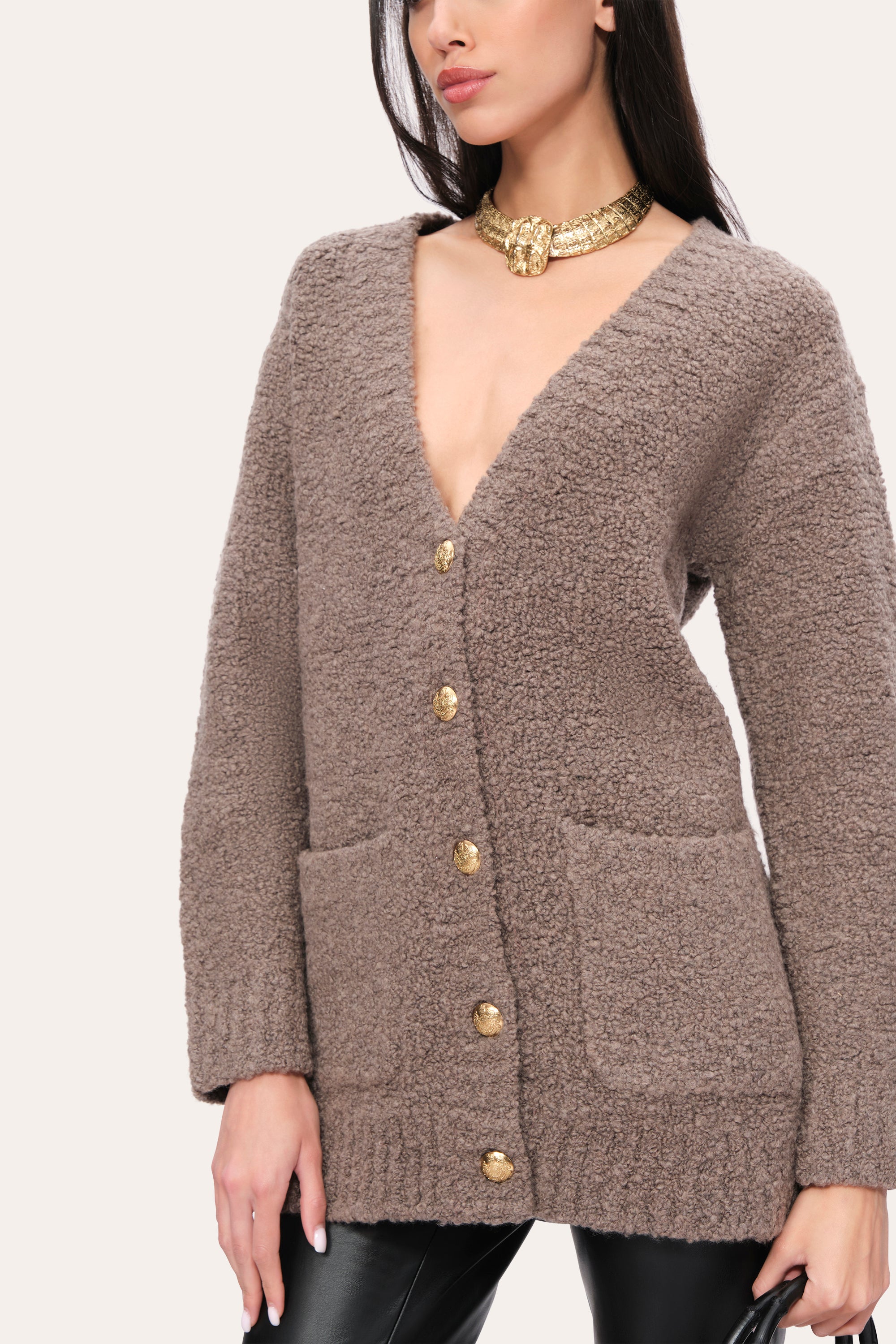 Elie Tahari Boucle Merino E95X8504 kardigan beżowy
