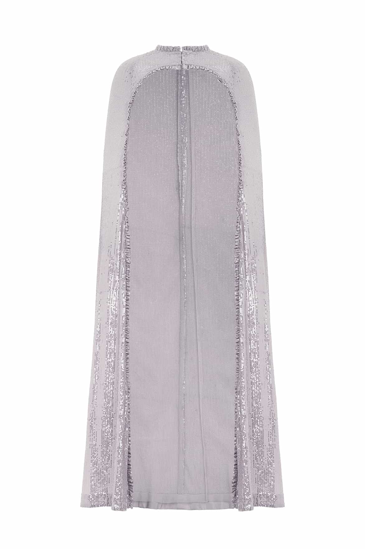 Needle & Thread Amora Long Cape peleryna szara cekinowa