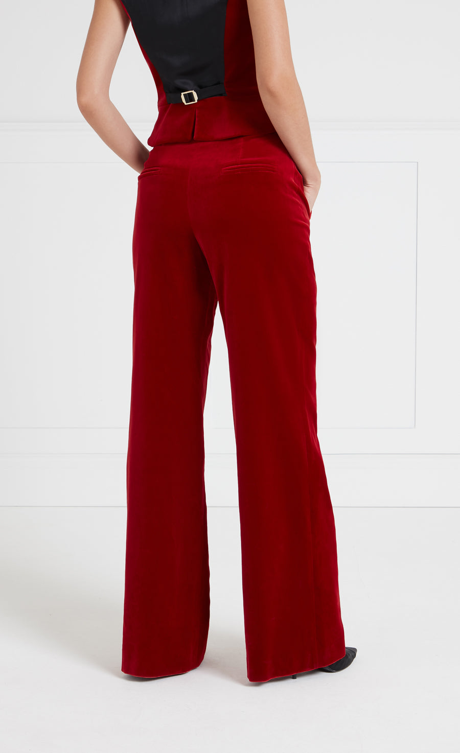 Temperley London Clove spodnie welurowe Scarlet wysoki stan
