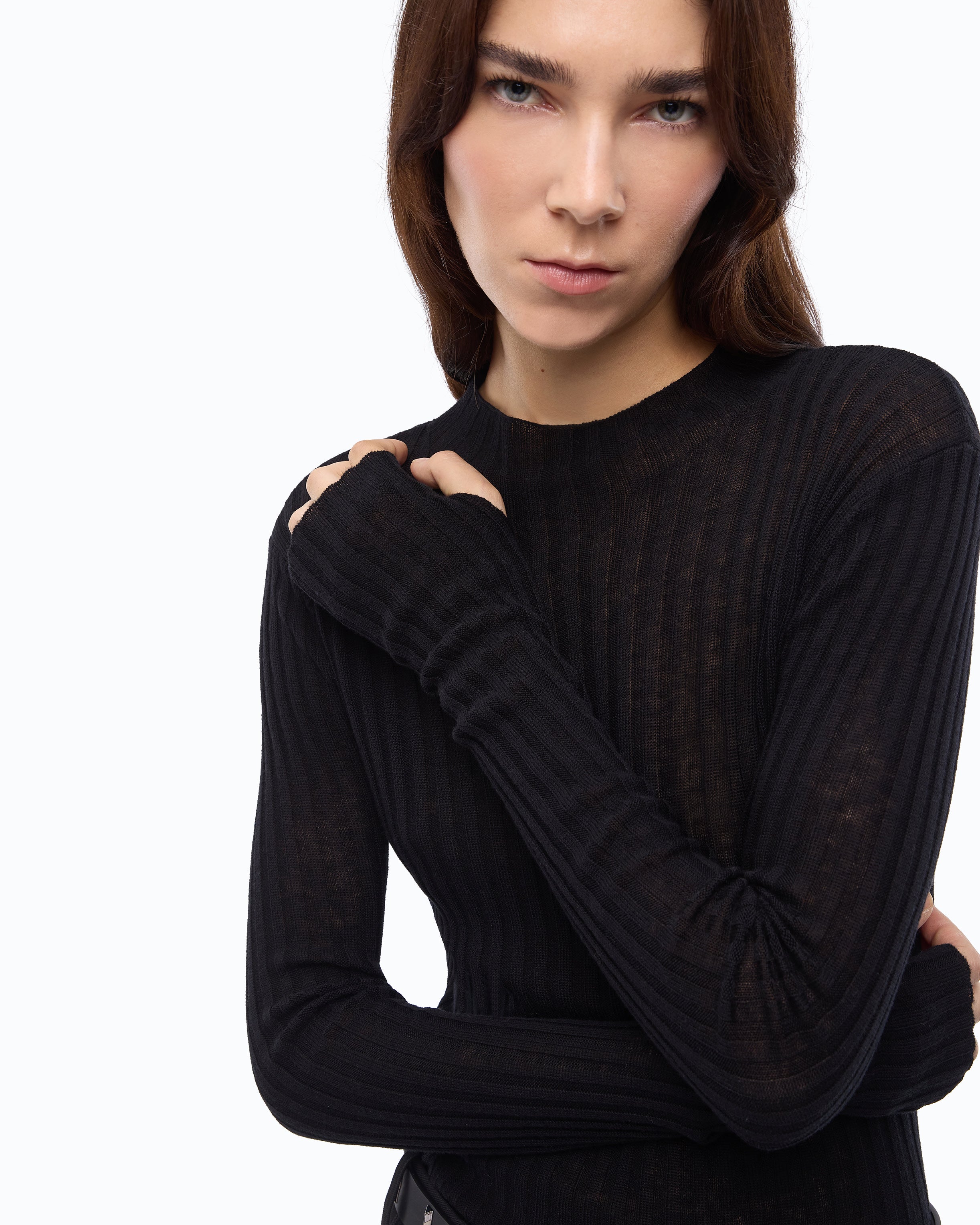 Pinko Muggito Sweater sweter czarny wełniany półprzezroczysty