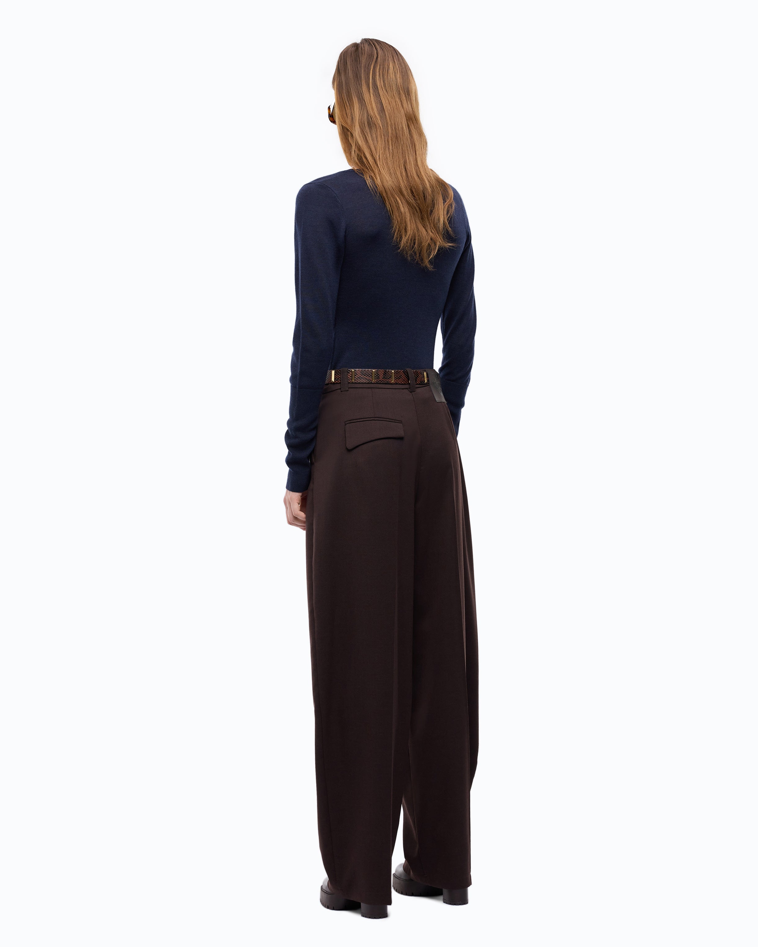 Pinko Balbino spodnie barrel fit brązowe wełniane