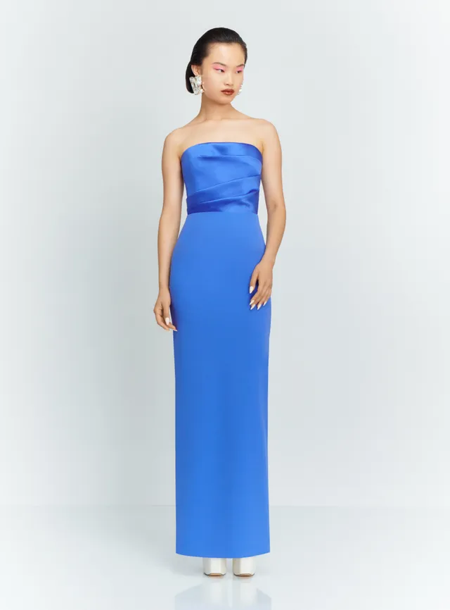 Solace London Afra sukienka wieczorowa Iris Blue bez ramiączek