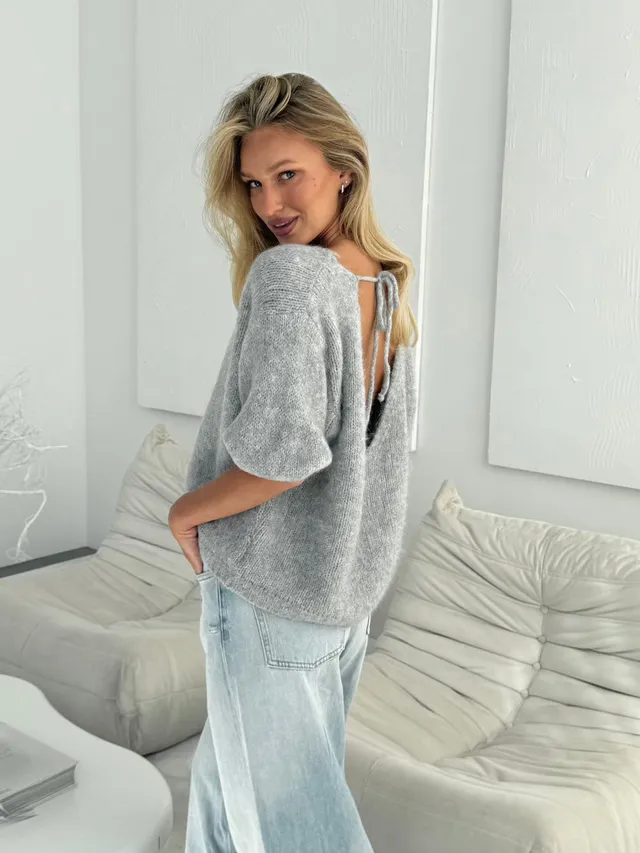 Nudyess Como sweter alpaka szary wiązanie