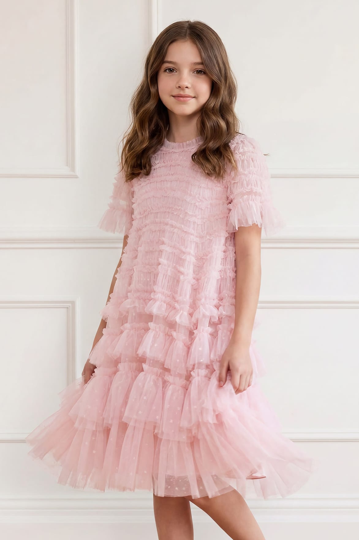 Needle & Thread Valentine Ruffle Kids Dress sukienka różowa