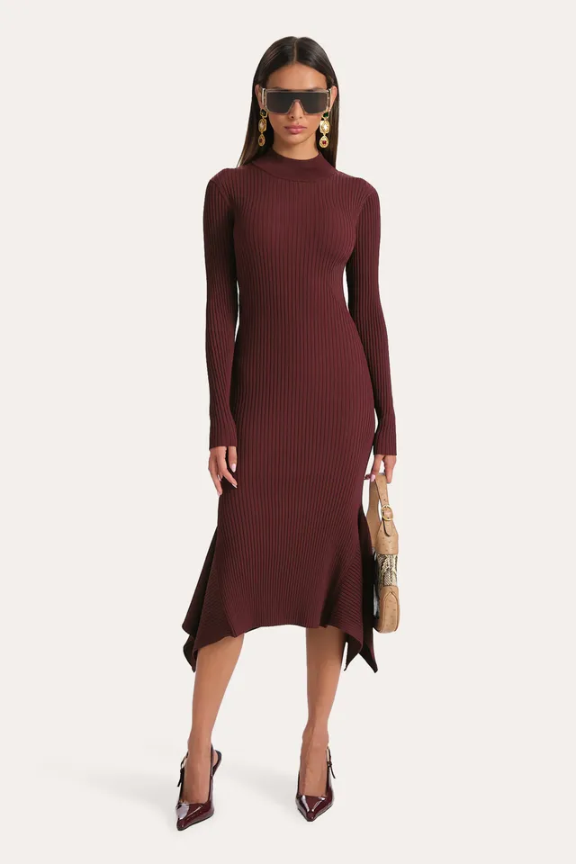Elie Tahari Fiona Rib Sweater Dress sukienka Jester Red midi