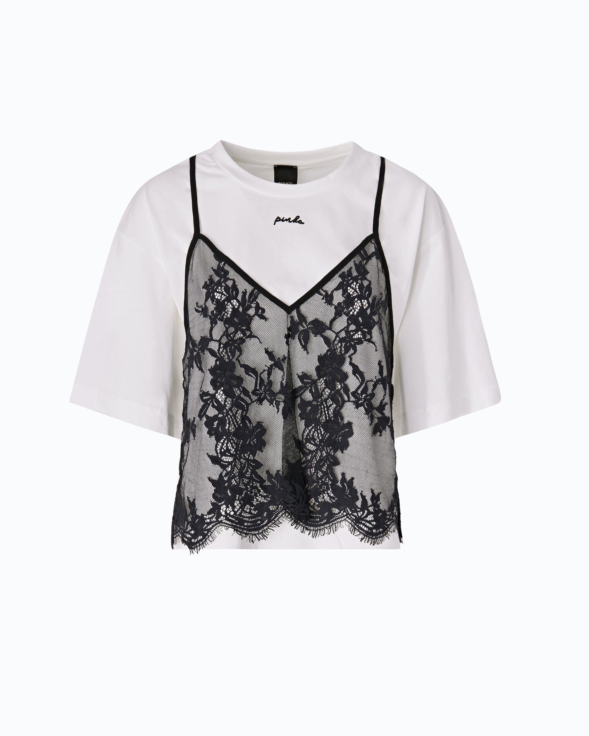 Pinko Tulipano T-Shirt t-shirt z koronką bawełna