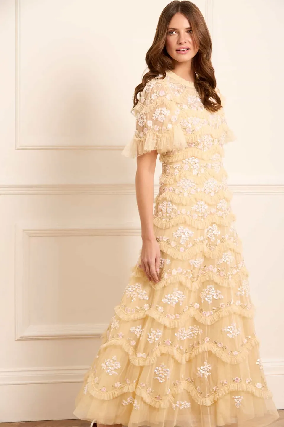 Needle & Thread Daisy Wave Ankle Gown sukienka żółta