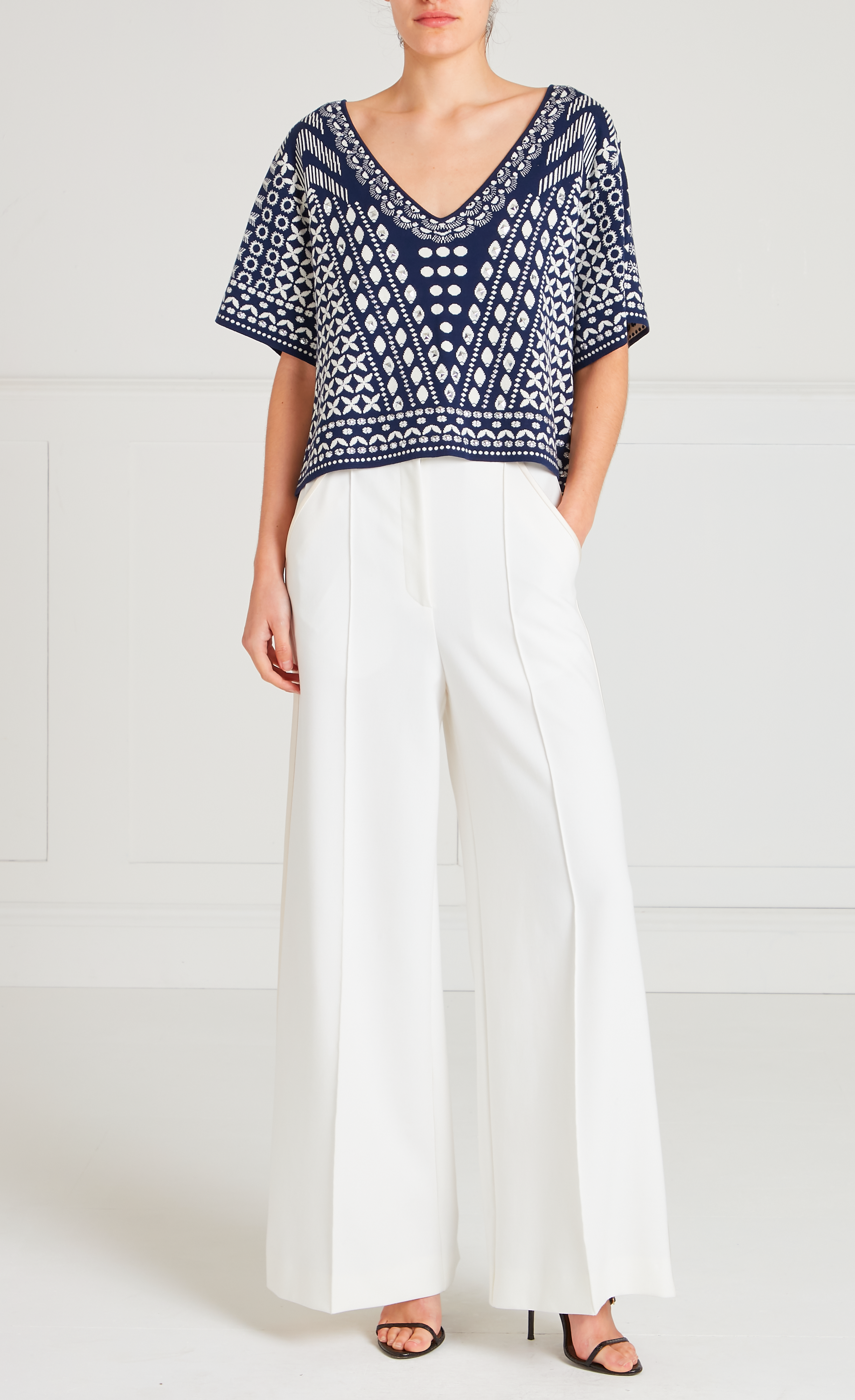 Temperley London Tlalli top dzianinowy Navy Silver krótki