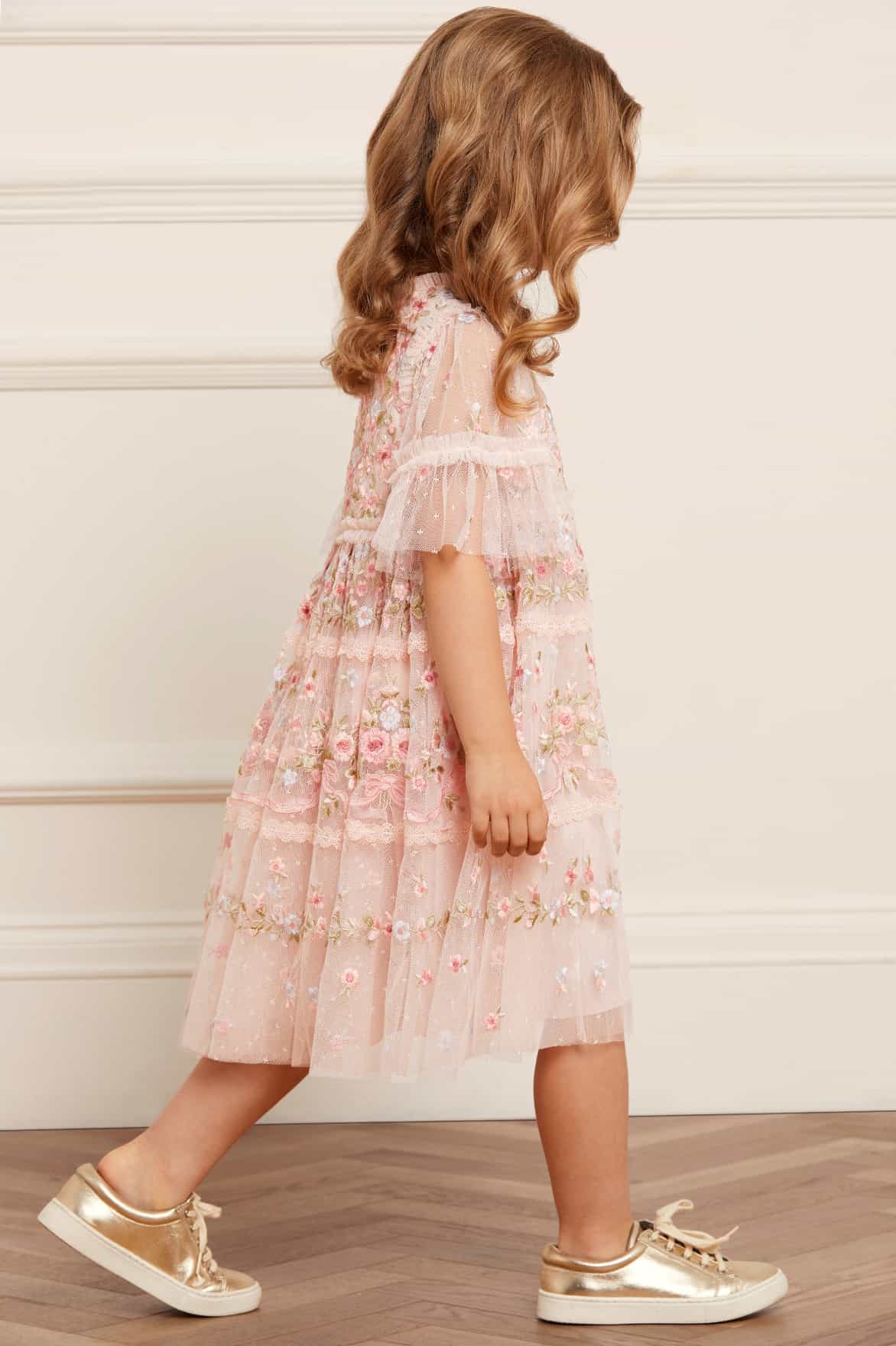 Needle & Thread Ribbon Bouquet Kids sukienka Pink haftowana