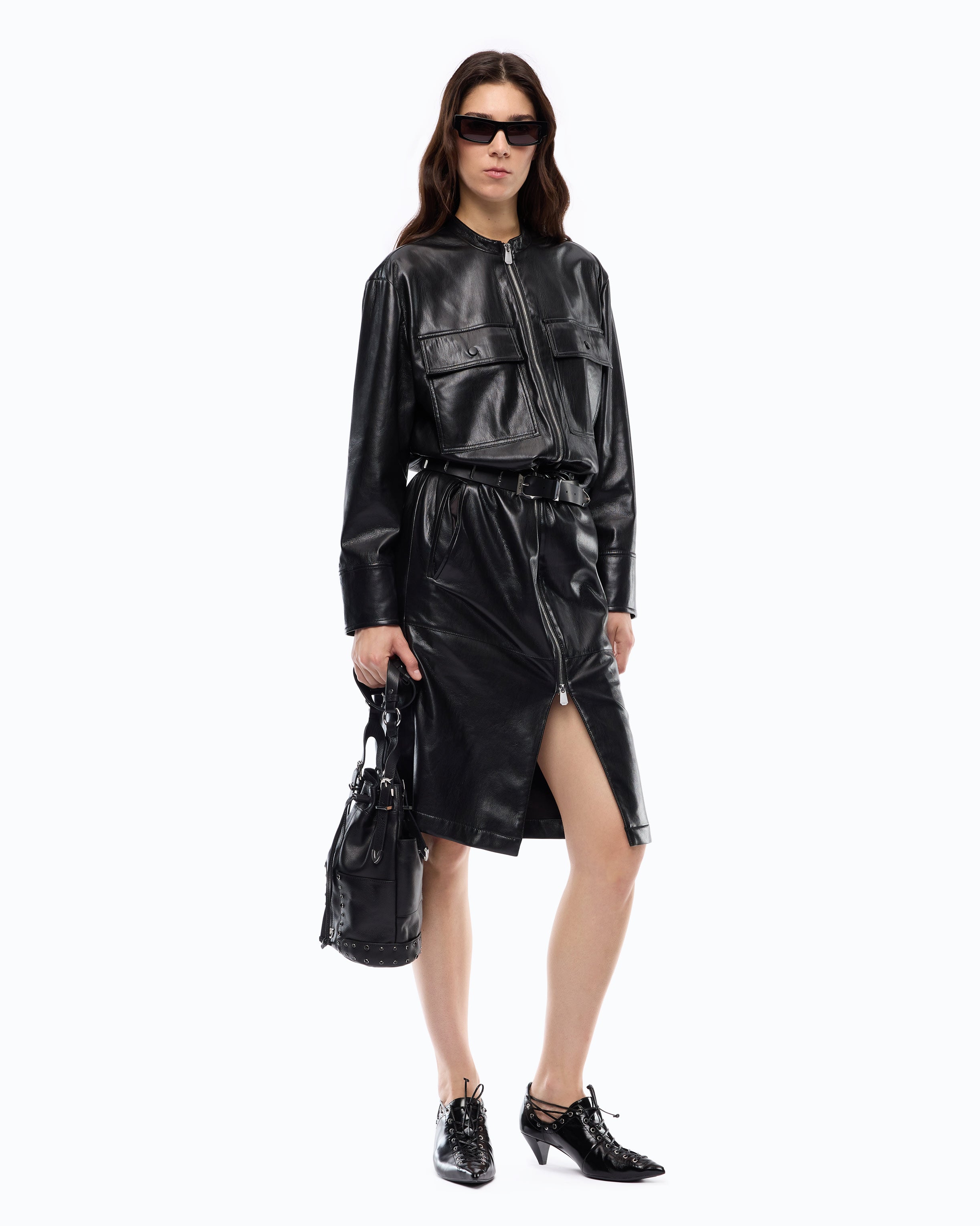 Pinko Aerides Dress sukienka midi czarna skóra