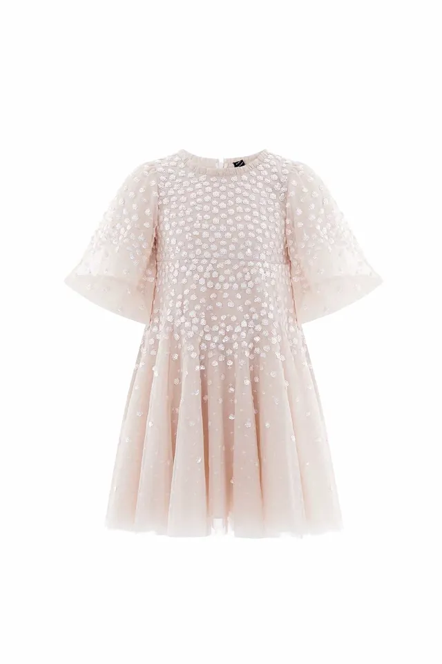 Needle & Thread Scallop Sequin sukienka kremowa cekinowa