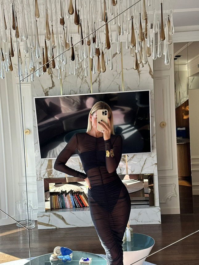 Nudyess Naked sukienka midi Black marszczona siatka