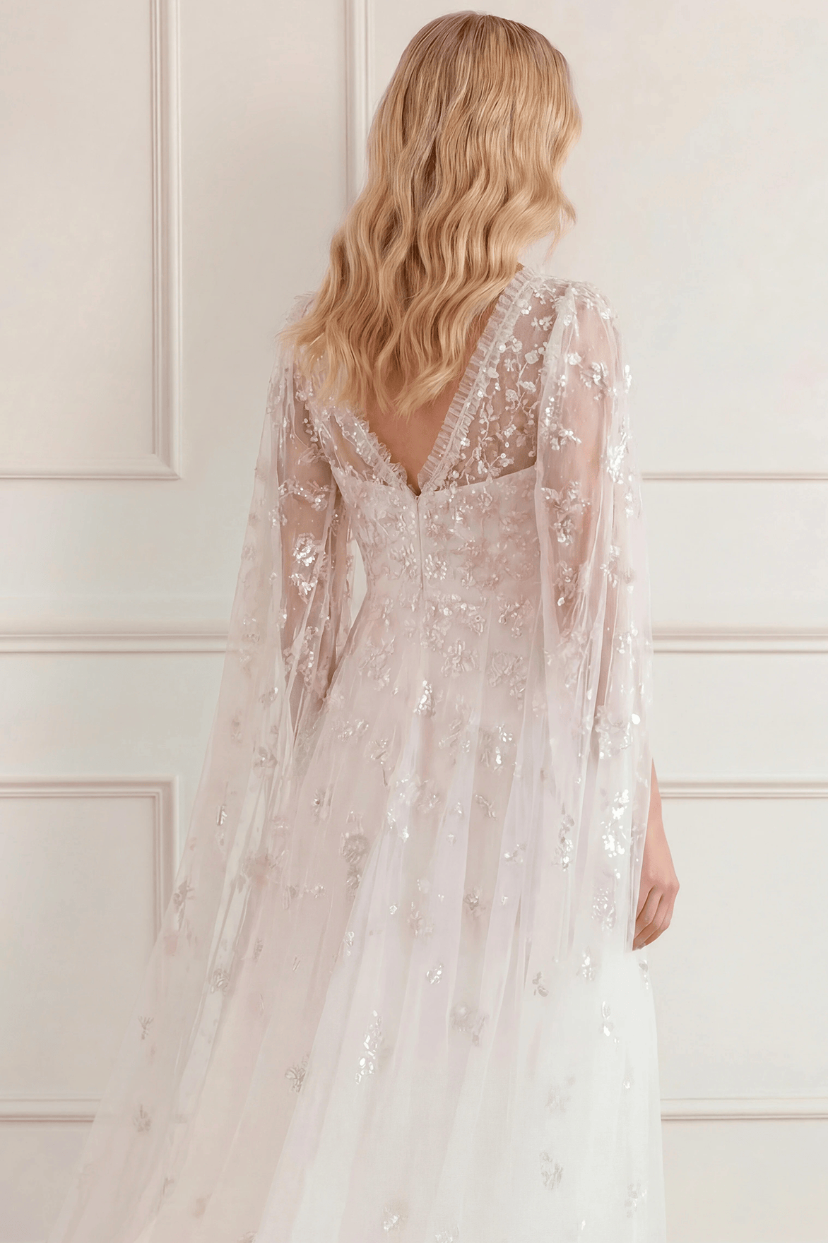 Needle & Thread Freesia Shimmer Cape Sleeve Ankle Gown suknia White