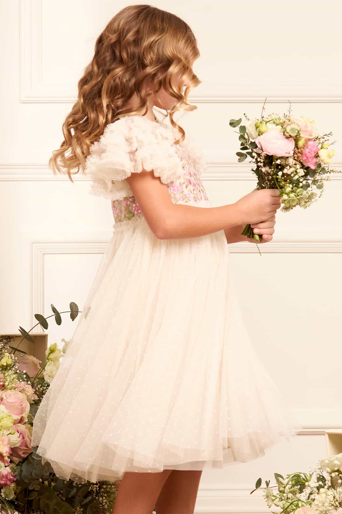 Needle & Thread Posy Bodice Kids Dress sukienka kremowa haft