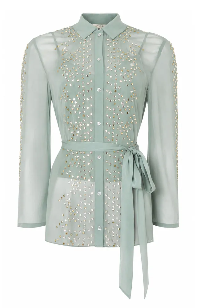 Temperley London Oberon koszula Jade Green półprzezroczysta