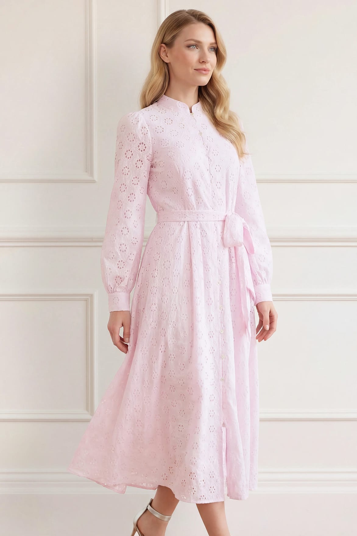 Needle & Thread Romilly Broderie Shirt Dress sukienka różowa